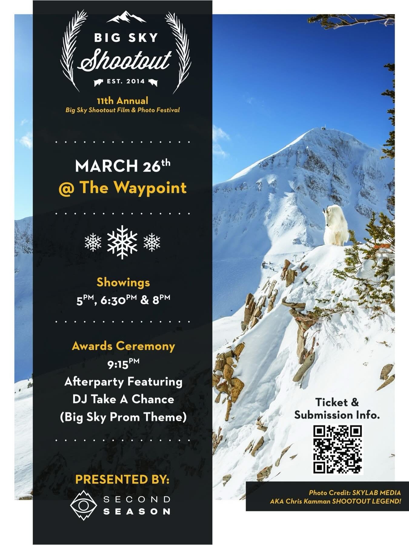 The highly anticipated 11th Annual Big Sky Winter Shootout, presented by @secondseasonco, is set to return on Thursday, March 26th at @thebigskywaypoint.

This premier film and photography festival is a full on visual celebration of Big Sky&rsquo;s m