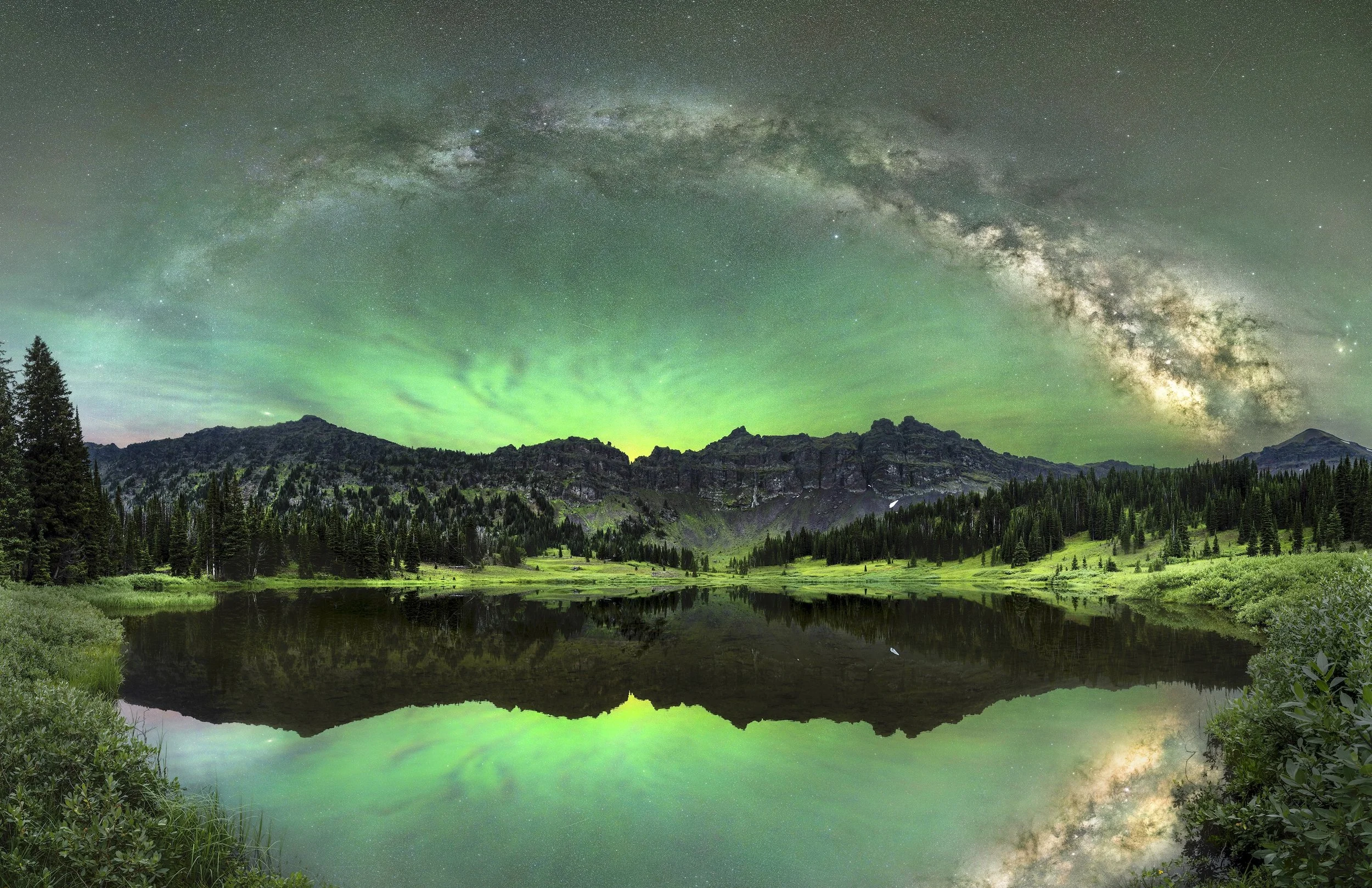 Hyalite Lake night sky reflection photo by Bozeman photographer Jake Mosher.
