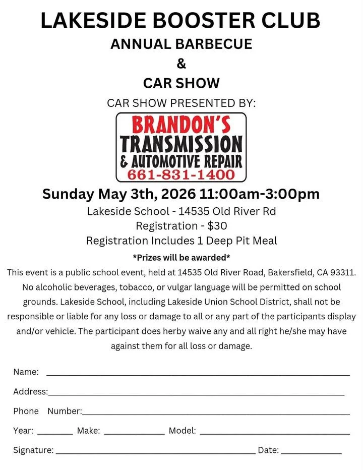 Brandon's Transmission Presents the Lakeside School Booster BBQ & Car Show
