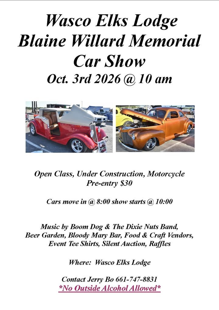 Wasco Elks Lodge Blaine Willard Memorial Car Show