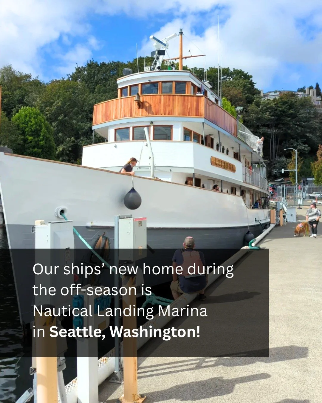 📍We’re thrilled to call Nautical Landing in Seattle our new off-season home—a vibrant Lake Union spot! With one boat often in the water (the other in dry dock), we’d love visitors to spot the M/V Liseron or Mist Cove—come tak