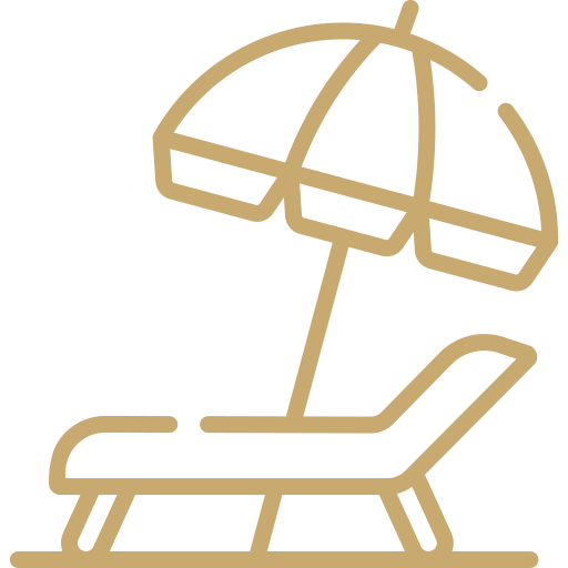 Icon of a lounge chair with an umbrella.