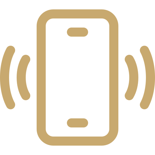 Icon of a vibrating smartphone with curved lines indicating sound waves.