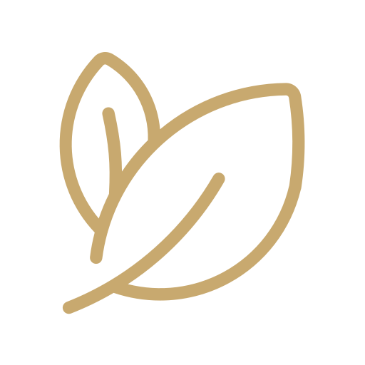 Minimalist icon of three beige leaves on a black background