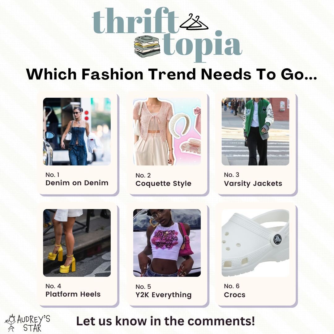 Which Fashion Trend Do you Think Needs to go?
Were you called out? 
Leave a comment and let us know what you think, or defend your favourite trends.
#fashiontrends #trendneedstogo
#thrifting #thrifthaul
#ACPRCampaign
#SupportRogerNeilsonHouse