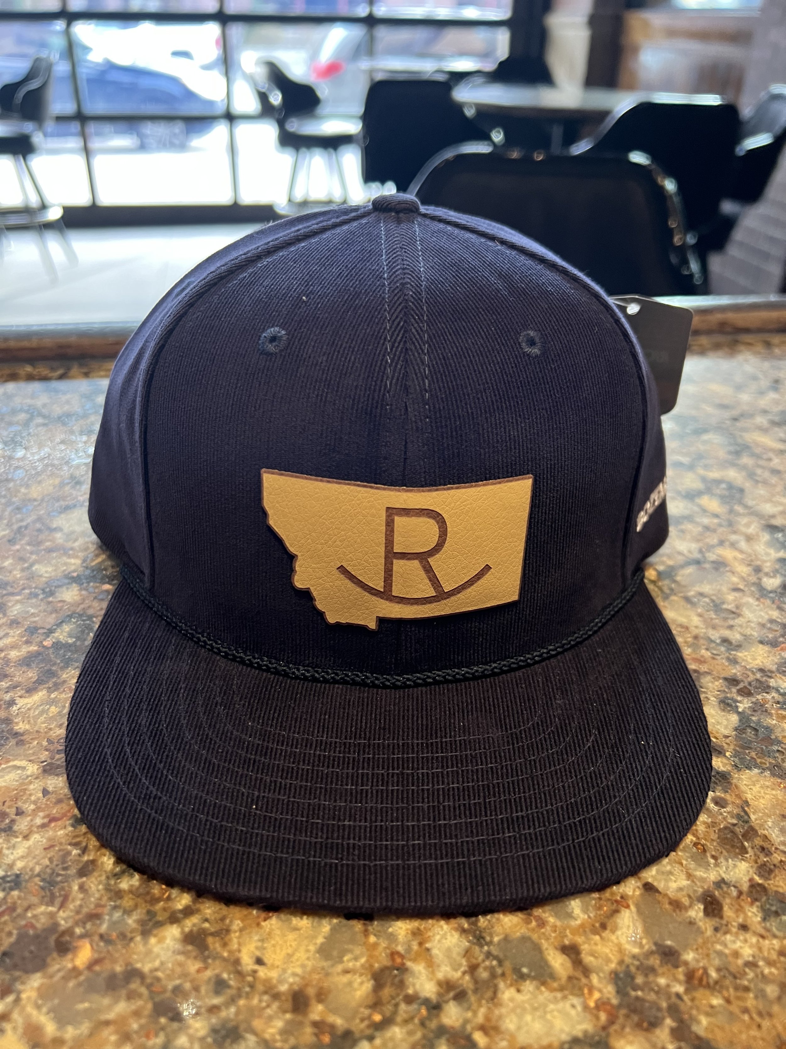 Navy Corduroy Leather Patch Hat