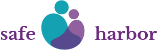 Logo of Safe Harbor featuring stylized multiple figures in purple and teal colors.