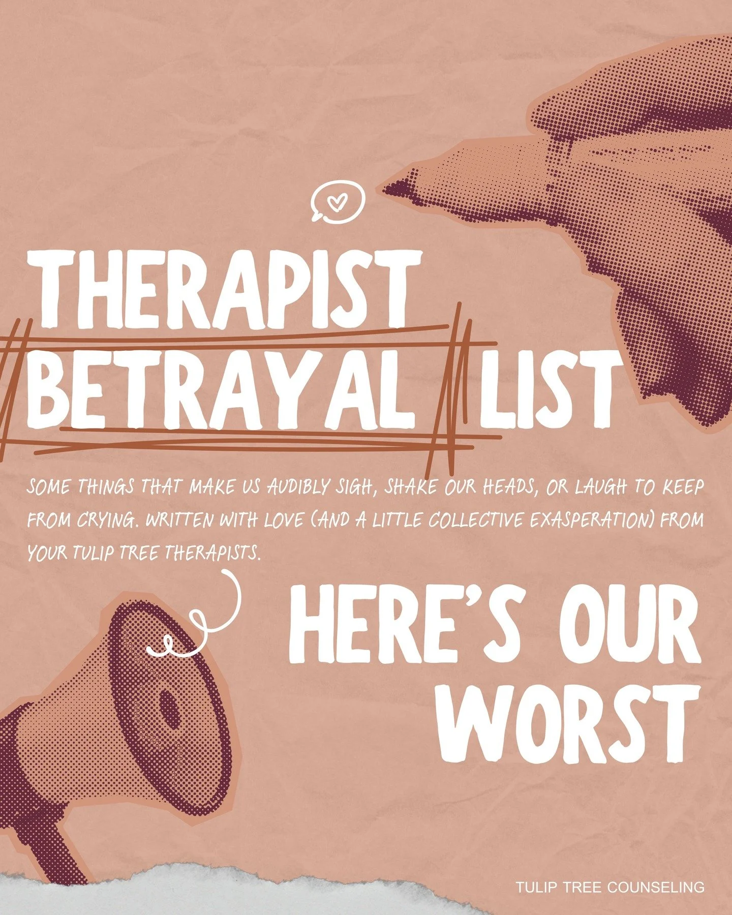 we love what we do. and we also have our collective list of internal eye-rolls, system frustrations, and cultural contradictions that make therapy harder than it needs to be.

if you&rsquo;ve ever said or believed one of these things, you&rsquo;re no