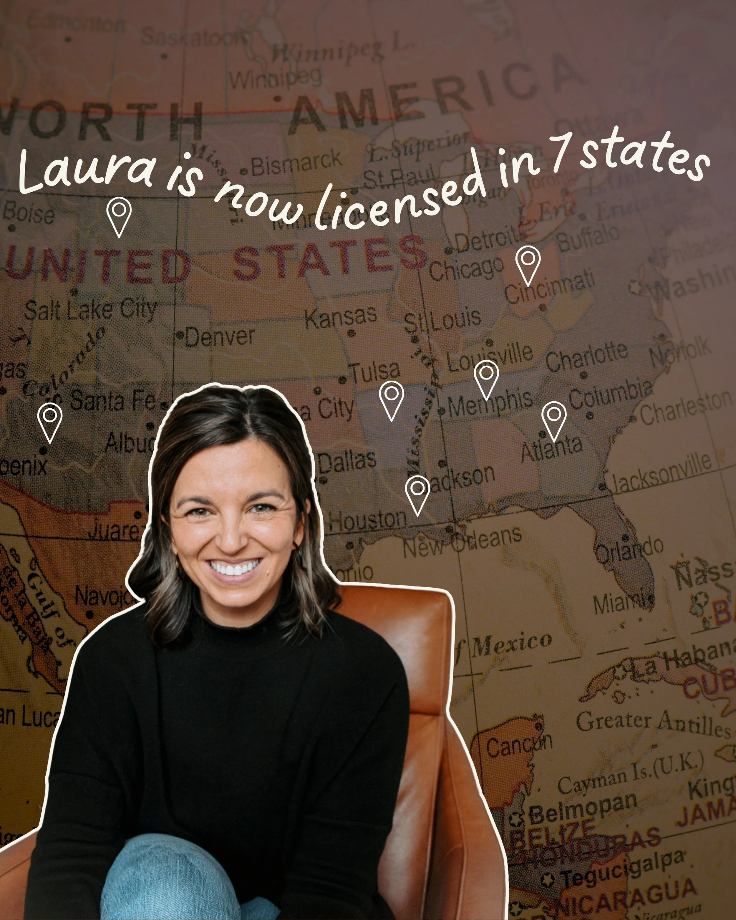 We&rsquo;re excited to share that Laura Hamilton, LPC-MHSP, can now work with clients across seven states!

Laura is licensed in Tennessee and now authorized to practice in Arkansas, Arizona, Georgia, Louisiana, Ohio + Wyoming through the Counseling 