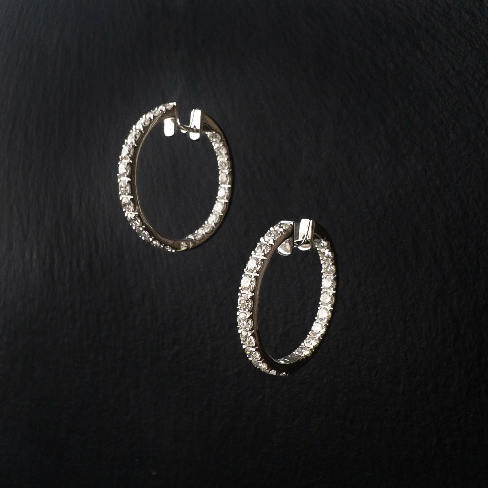INSIDE-OUT DIAMOND HINGE HOOP EARRING - 14KWG