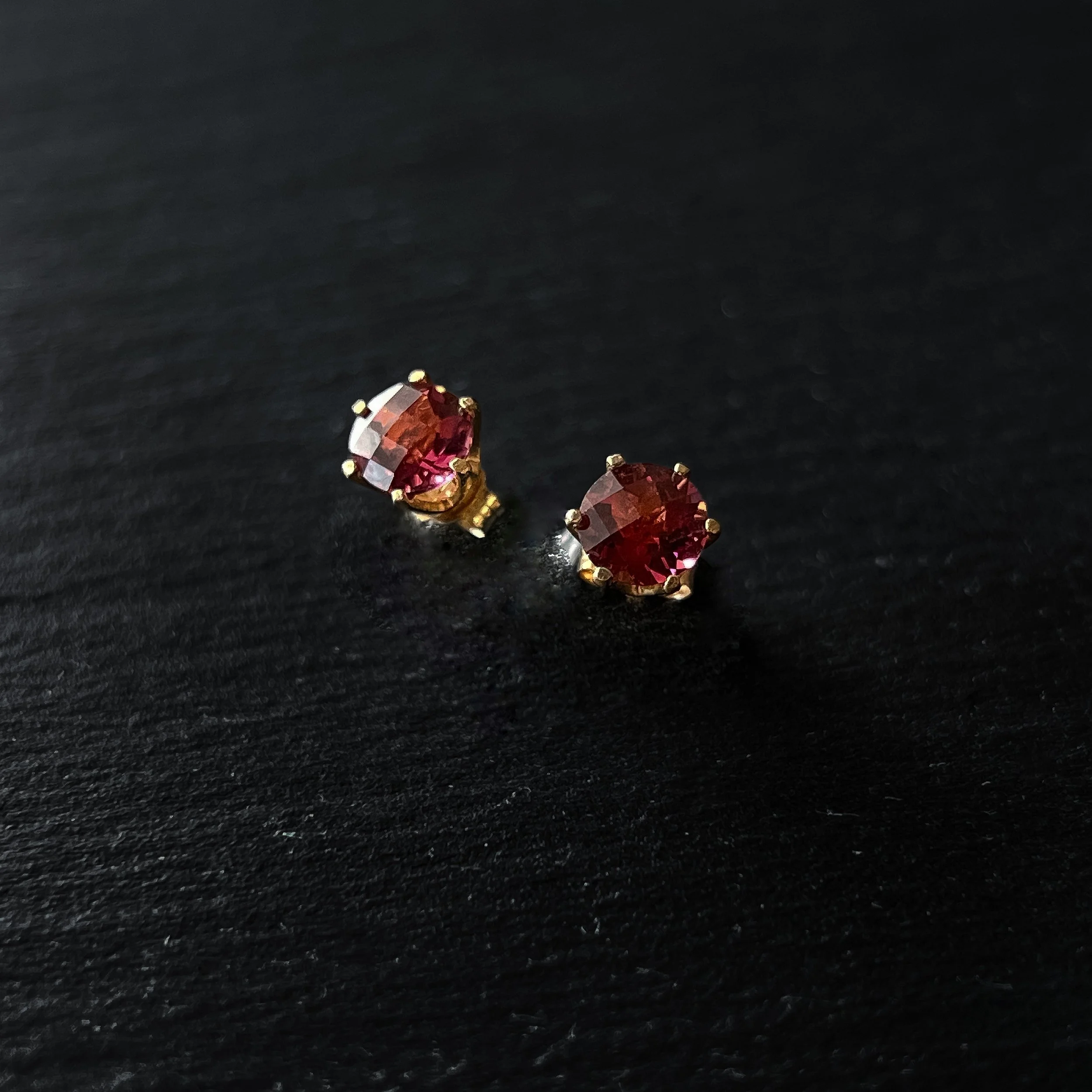 ROUND PINK TOURMALINE STUDS - 14KYG