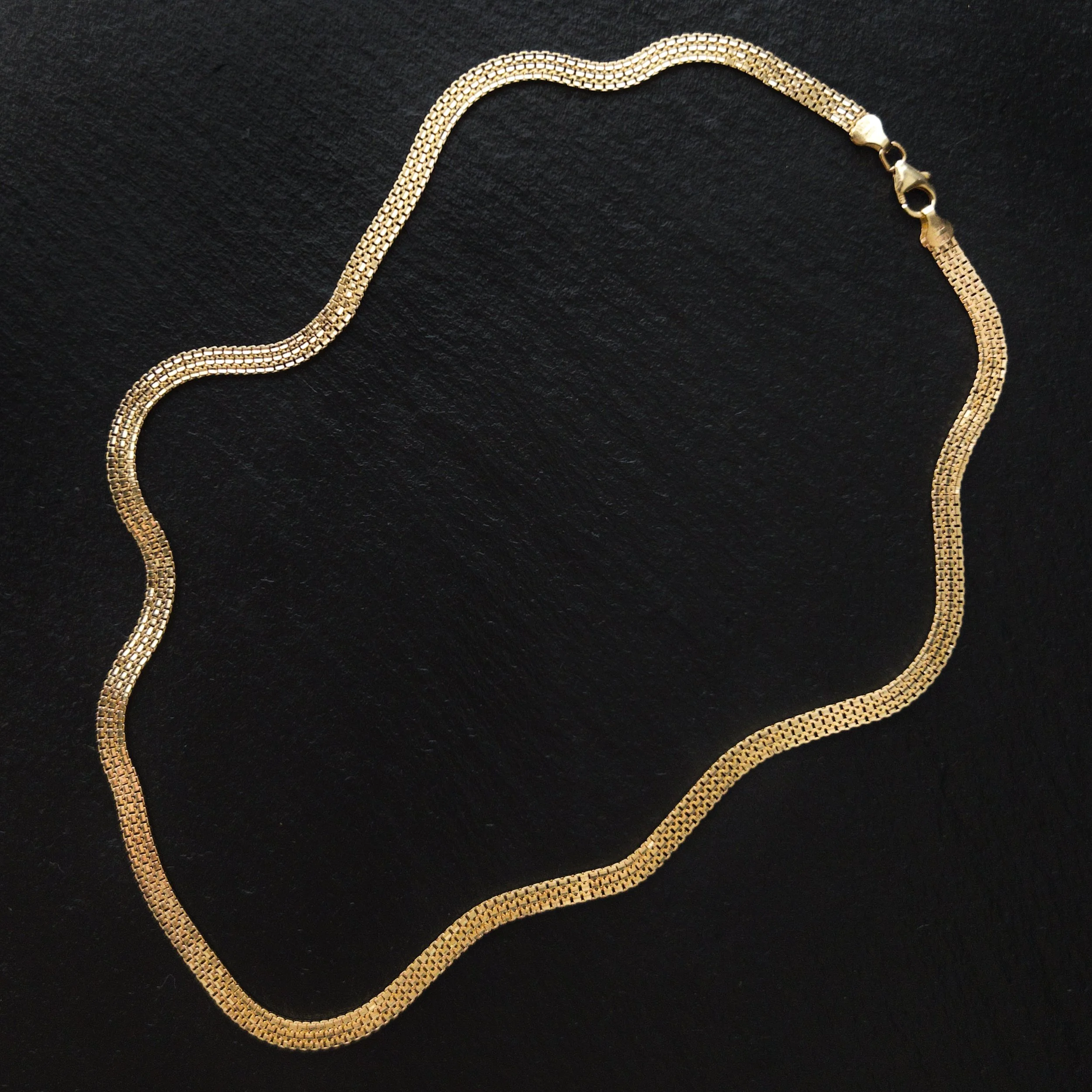 3-LINE FLAT WIDE BOX CHAIN - 16” long, 14KYG