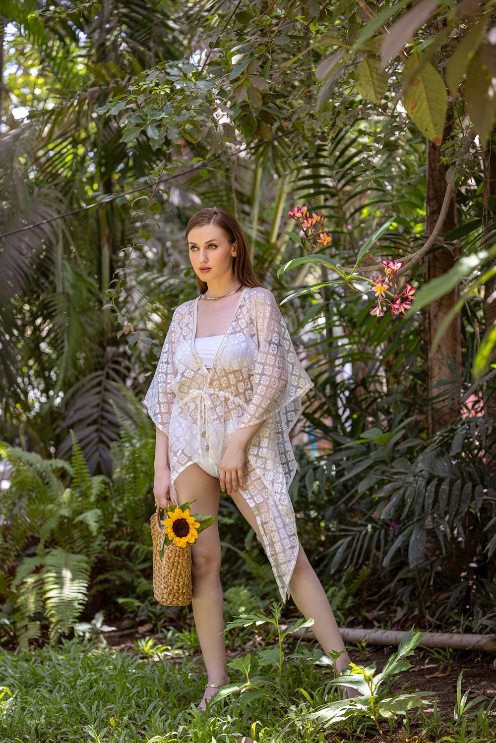 Diamond Dewdrops Kaftan from KUMARI’s Jewels of Paradise collection, photographed on location.