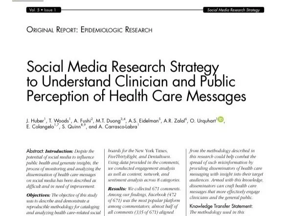 Journal article on social media research strategy for healthcare