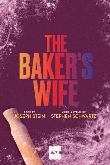 The cover of a book titled 'The Baker's Wife' with the author Joseph Stein and music and lyrics by Stephen Schwartz, featuring a purple background and a rolling pin at the bottom.