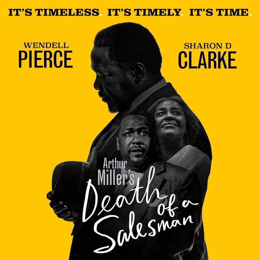 Promotional poster for the movie "Death of a Salesman" featuring actors Wendell Pierce and Sharon D. Clarke with the tagline "It's Timeless. It's Timely. It's Time."