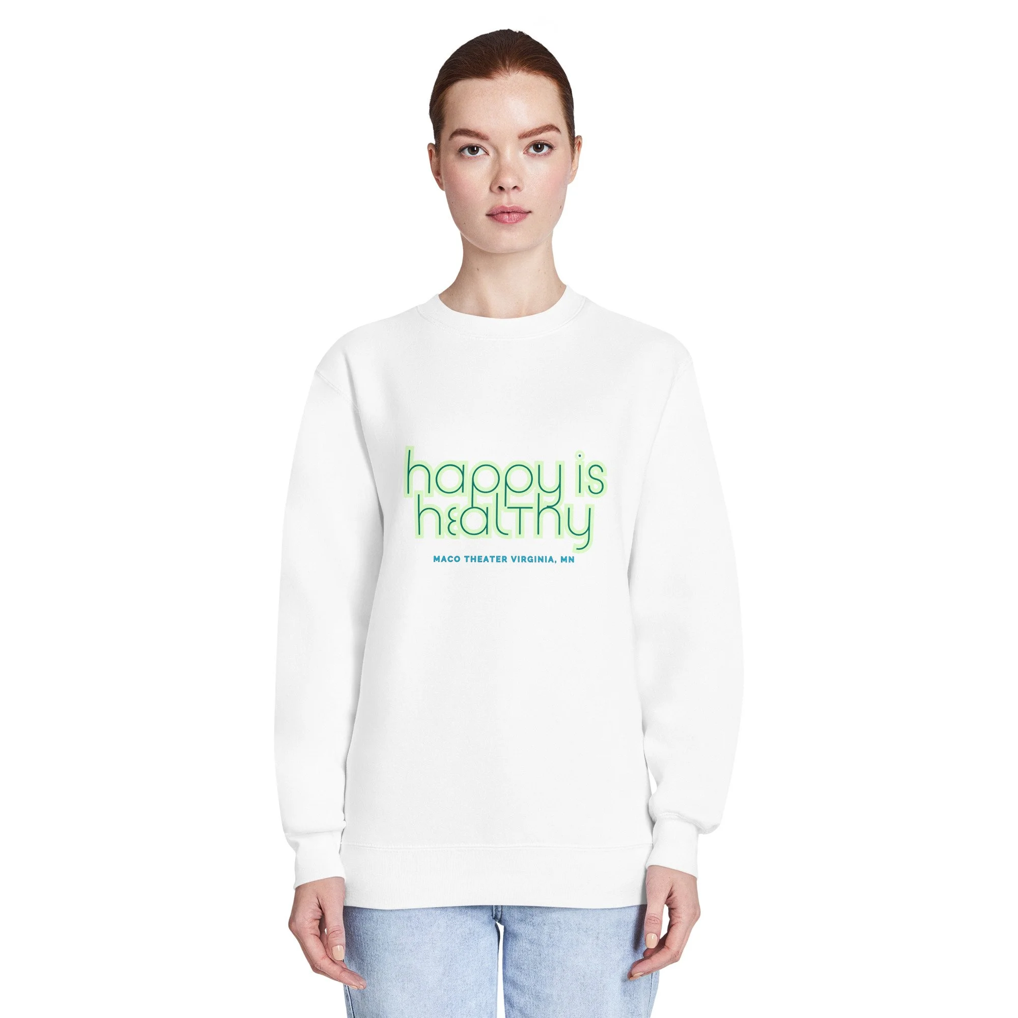 Happy is Healthy Women's Crewneck in Black or White