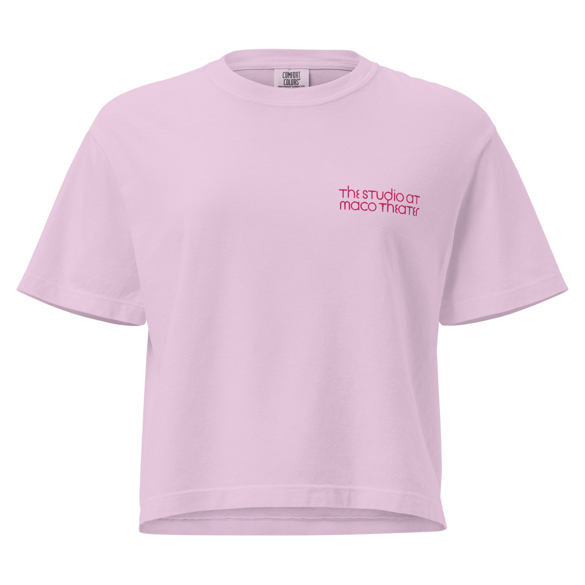 Women's Embroidered Boxy Tee Light Colors: The Studio at Maco Theater (3 Colors Available)