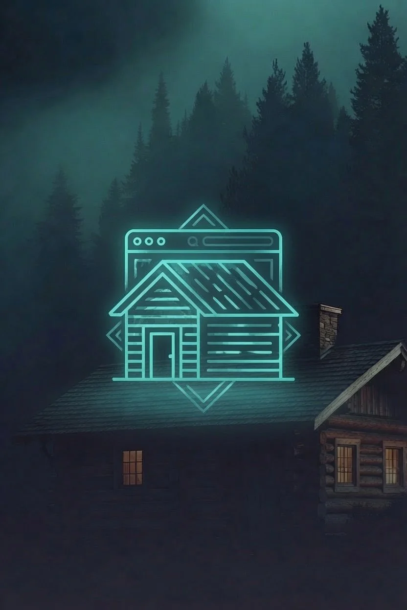 Log Cabin Digital Design's Enhanced Care Plan icon - A shield icon with a gear inside, symbolizing security and settings, on a dark background with blurred outdoor scenery.