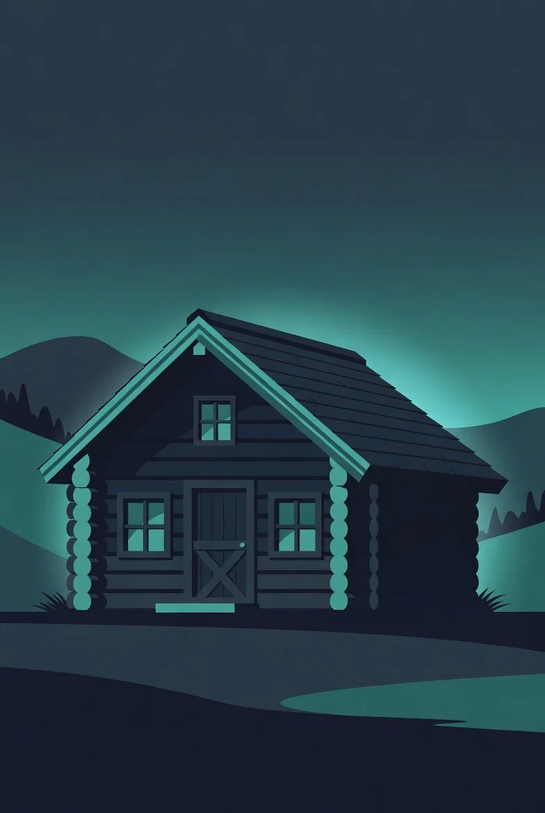 Log Cabin Digital Design's Enhanced Care Plan icon - A shield icon with a gear inside, symbolizing security and settings, on a dark background with blurred outdoor scenery.