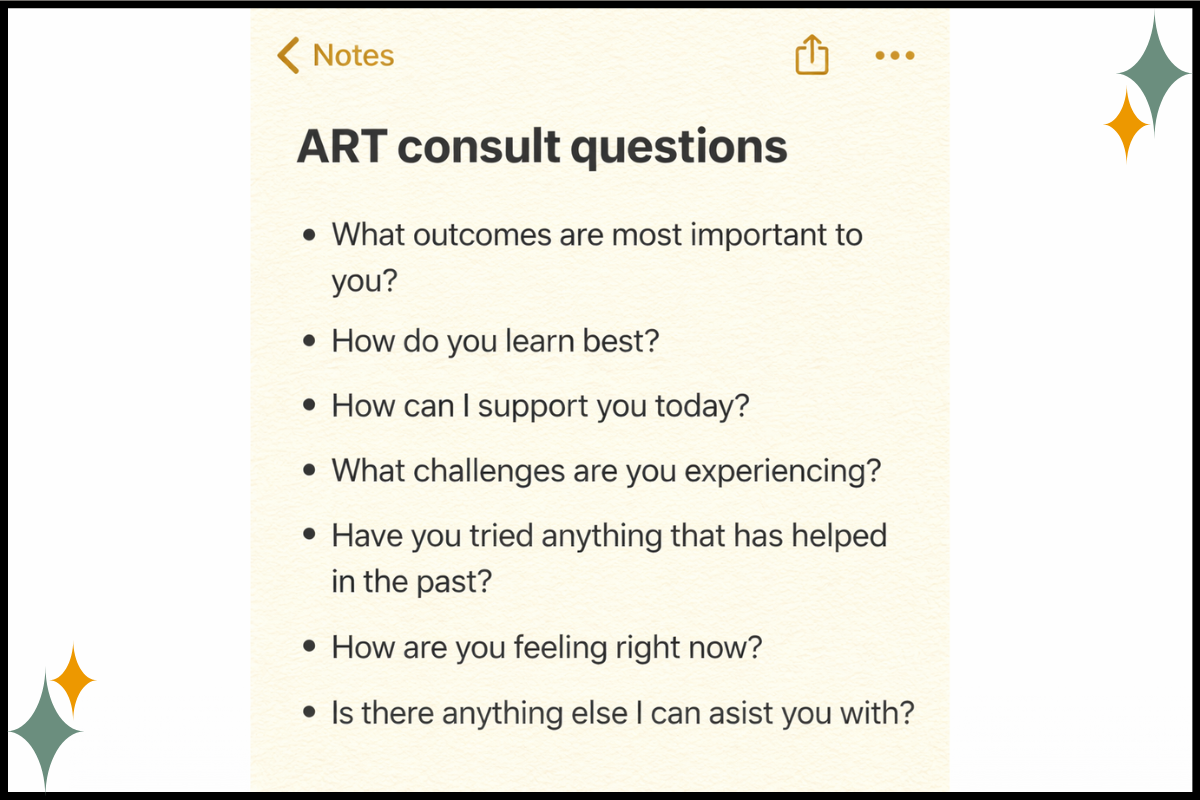 ART therapy consult questions for choosing an ART-trained trauma therapist with a focus on safety and pacing.