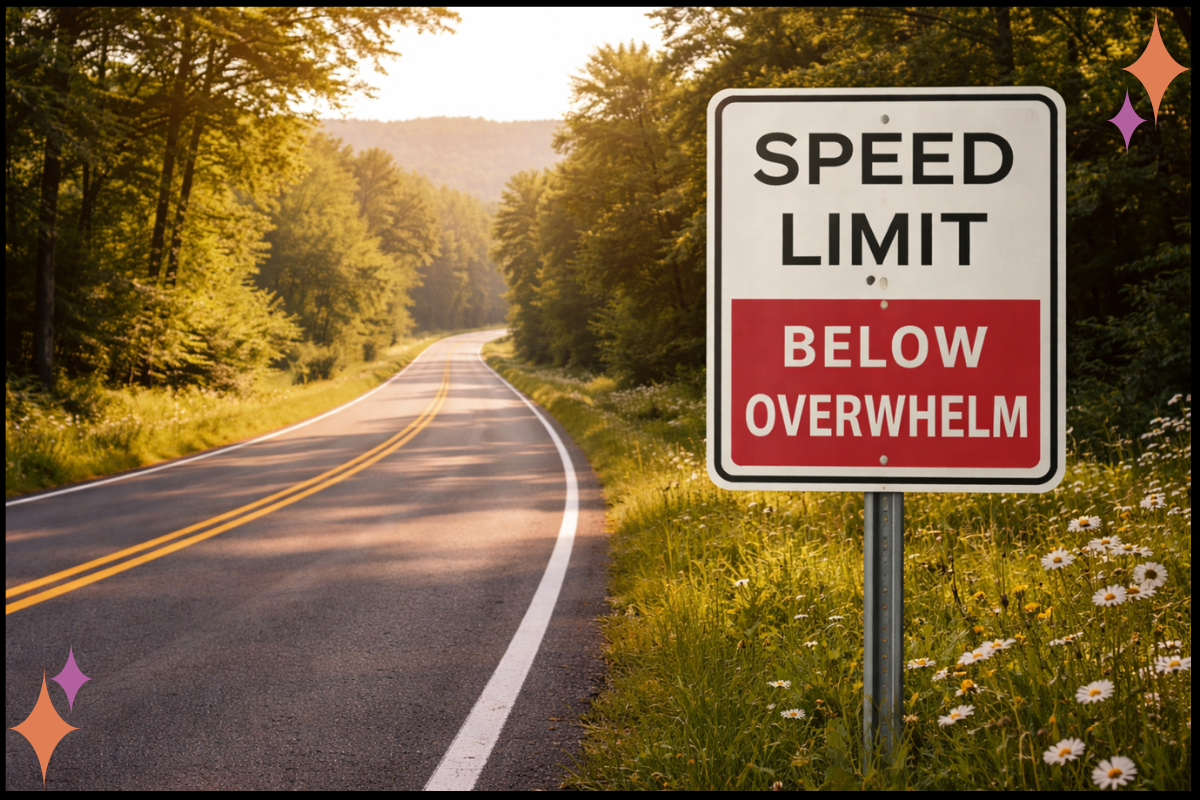 “Somatic Experiencing pacing graphic showing working below overwhelm to prevent nervous system flooding.”