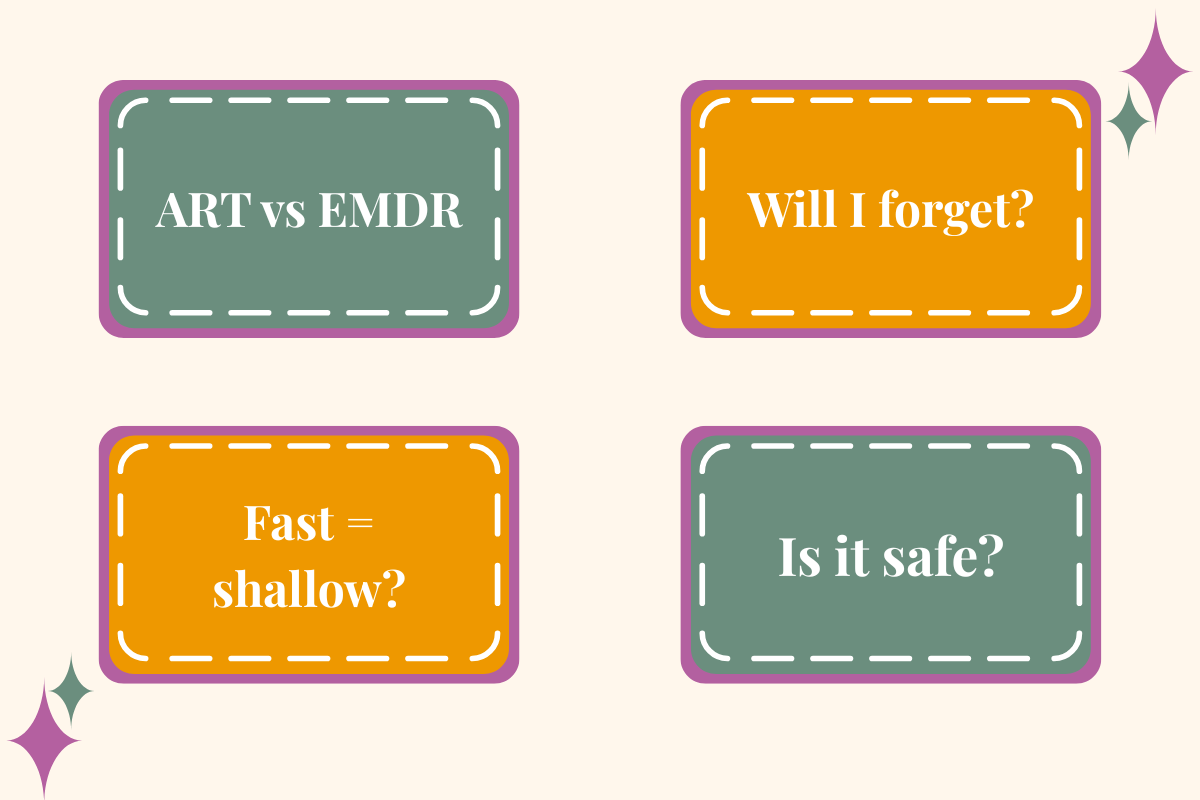 Common questions about ART therapy including ART vs EMDR, memory concerns, speed myths, and safety.