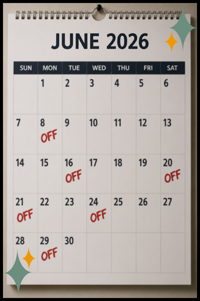 A trauma therapist's calendar showing time off that did not bring the relief she expected.