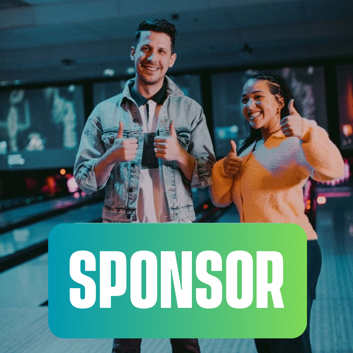 Sponsor image featuring a man in a denim jacket and a woman in an orange sweater giving two thumbs up.
