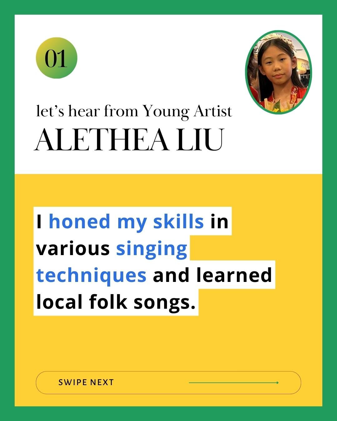 Let's hear from another Young Artist - Alethea Liu! She sang with us in our ROOTS Concert in September, performing an arrangement of Singapura in Malay with other Young Artists and members of The ROS Singers. We really enjoyed singing with her!

The 