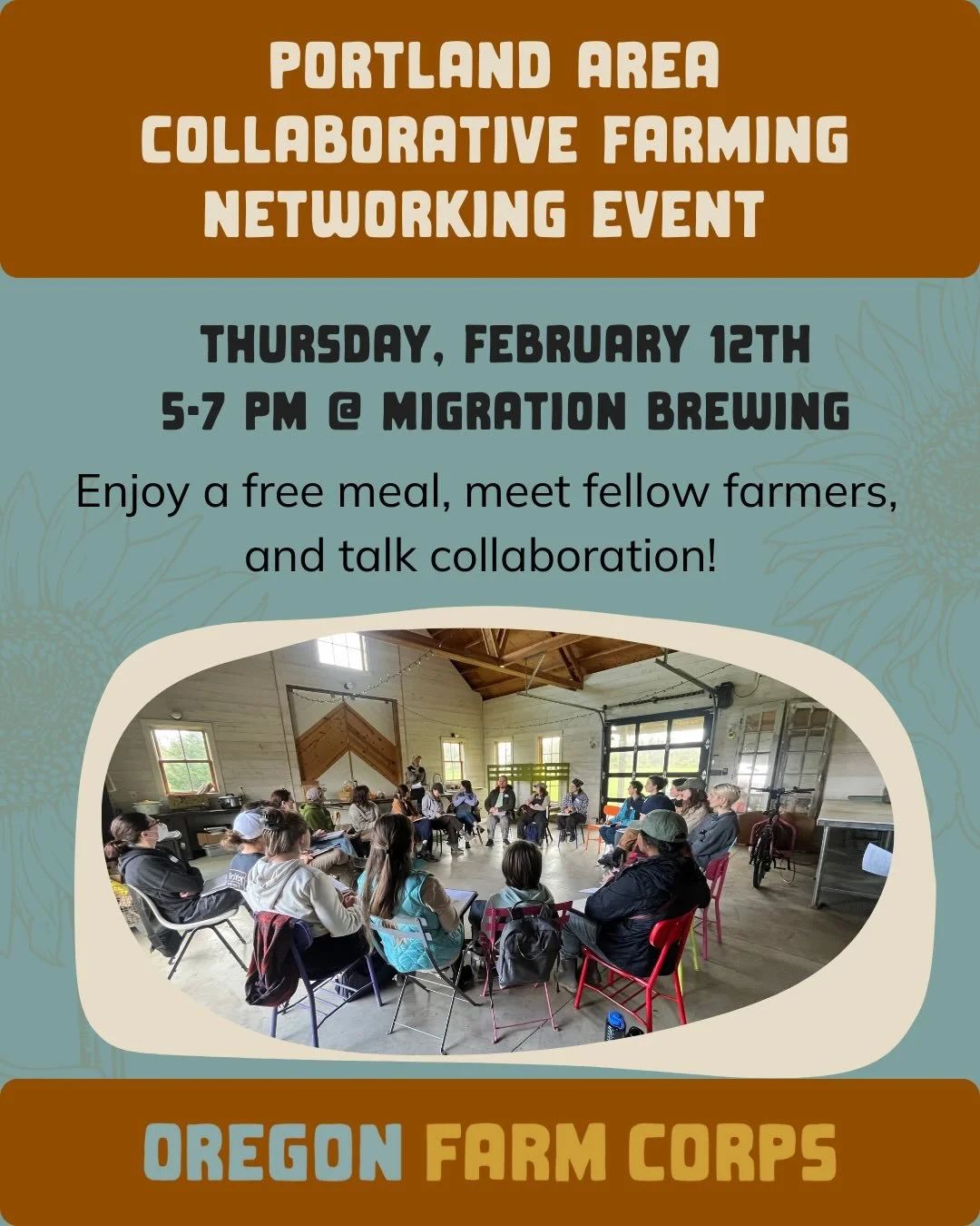 @oregonfarmcorps has curated a Portland area Collaborative Farming Networking Event, happening on Thursday, February 12th, from 5-7 PM at the Glisan Migration Brewing.
This event will be a casual space for like-minded farmers to meet, build community