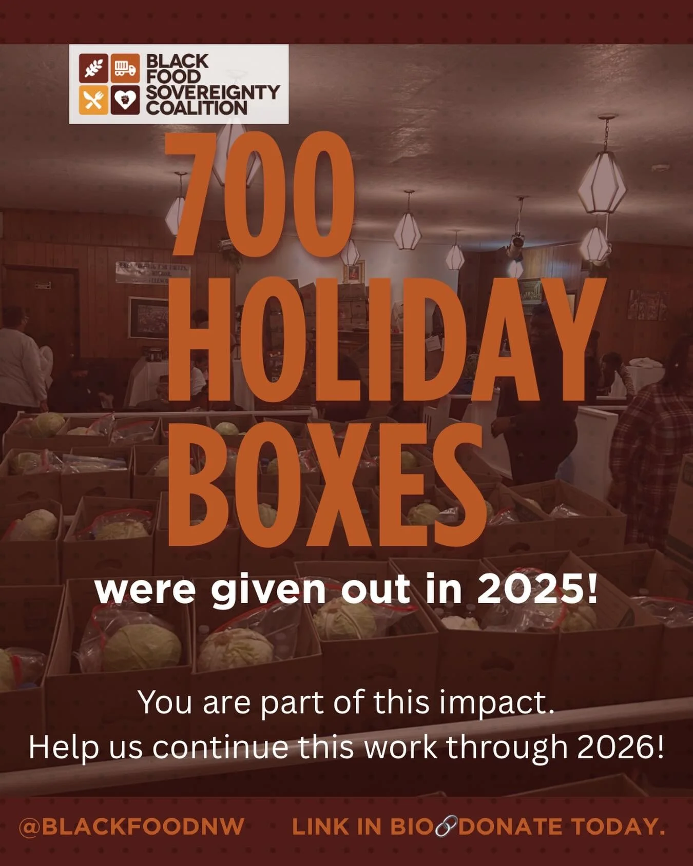 We showed up in 2025:
✅ 4,200 people served
✅ 700 holiday boxes (550 Thanksgiving + 150 Christmas )
✅ 18 local farms supported
✅ 25% of produce donated to community partners

Help us show up again throughout 2026. Your gift supports fresh food, local