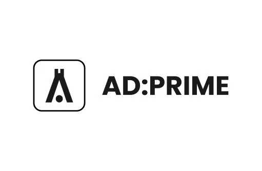 Amazon Prime logo with a tent icon and the text 'AD: PRIME' in black on a white background.