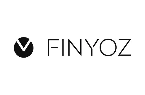 Finyoz logo with a black circular icon containing a check mark and the company name in black text.