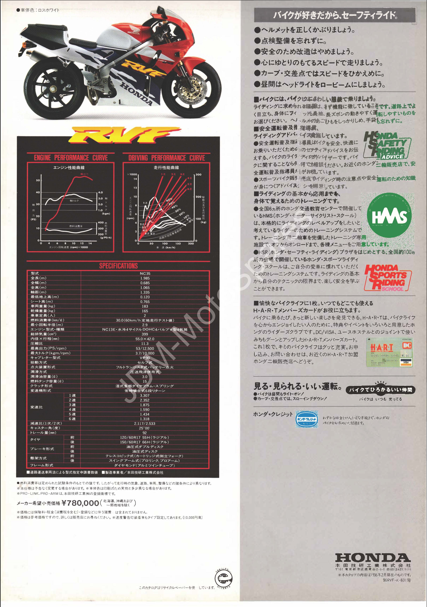 Honda RVF400RT NC35 - Sales Brochure - Specifications - Dyno Graph - In-Gear Thrust and Torque Graph