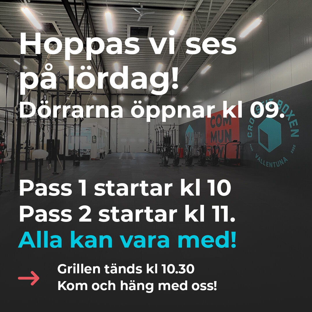 Gl&ouml;m inte &Ouml;ppet hus p&aring; l&ouml;rdag.
Vi &ouml;ppnar d&ouml;rrarna kl 09
F&ouml;rsta passet drar ig&aring;ng kl 10.
Dyk bara upp och k&ouml;r, man beh&ouml;ver inte boka innan.
Andra passet startar kl 11.
Varje pass &auml;r 45 minuter l