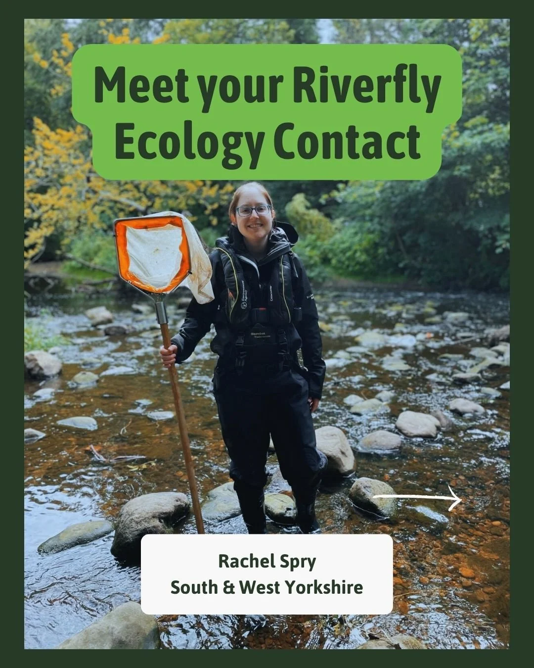 👋 Meet Rachel Spry - our Riverfly Ecology Contact for South and West Yorkshire!

Rachel is a freshwater ecologist with the Environment Agency, working across the Don, Rother, Dearne, Aire, Calder, Wharfe and Nidd catchments. 🌊

With over three year