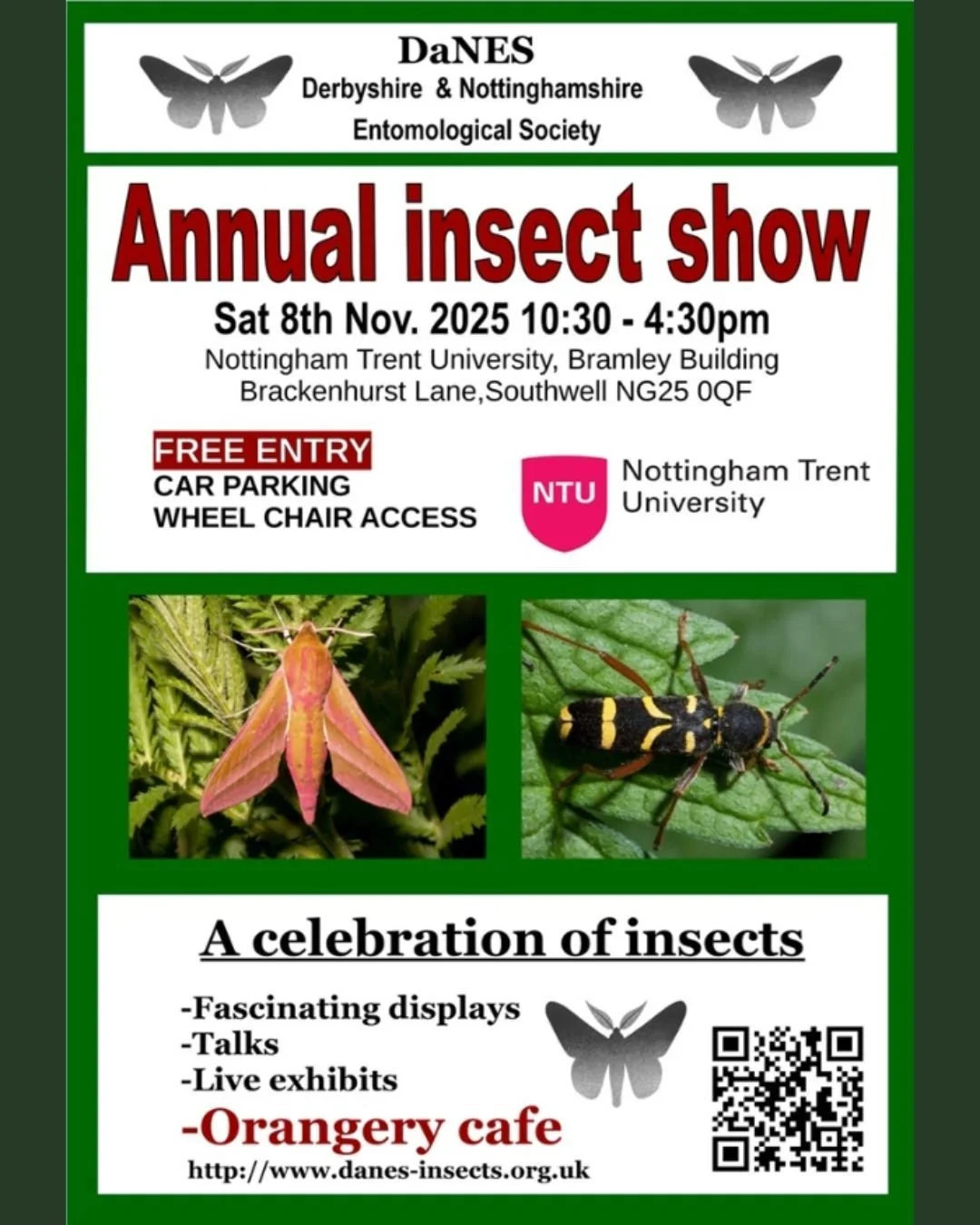 🐛 Head over to the DaNES Annual Insect Show 2025 this weekend! 🐛

💧Saturday 8th November for displays, talks and live exhibits at Nottingham Trent University.🐛 Head over to the DaNES Annual Insect Show 2025 this weekend! 🐛

💧Saturday 8th Novemb