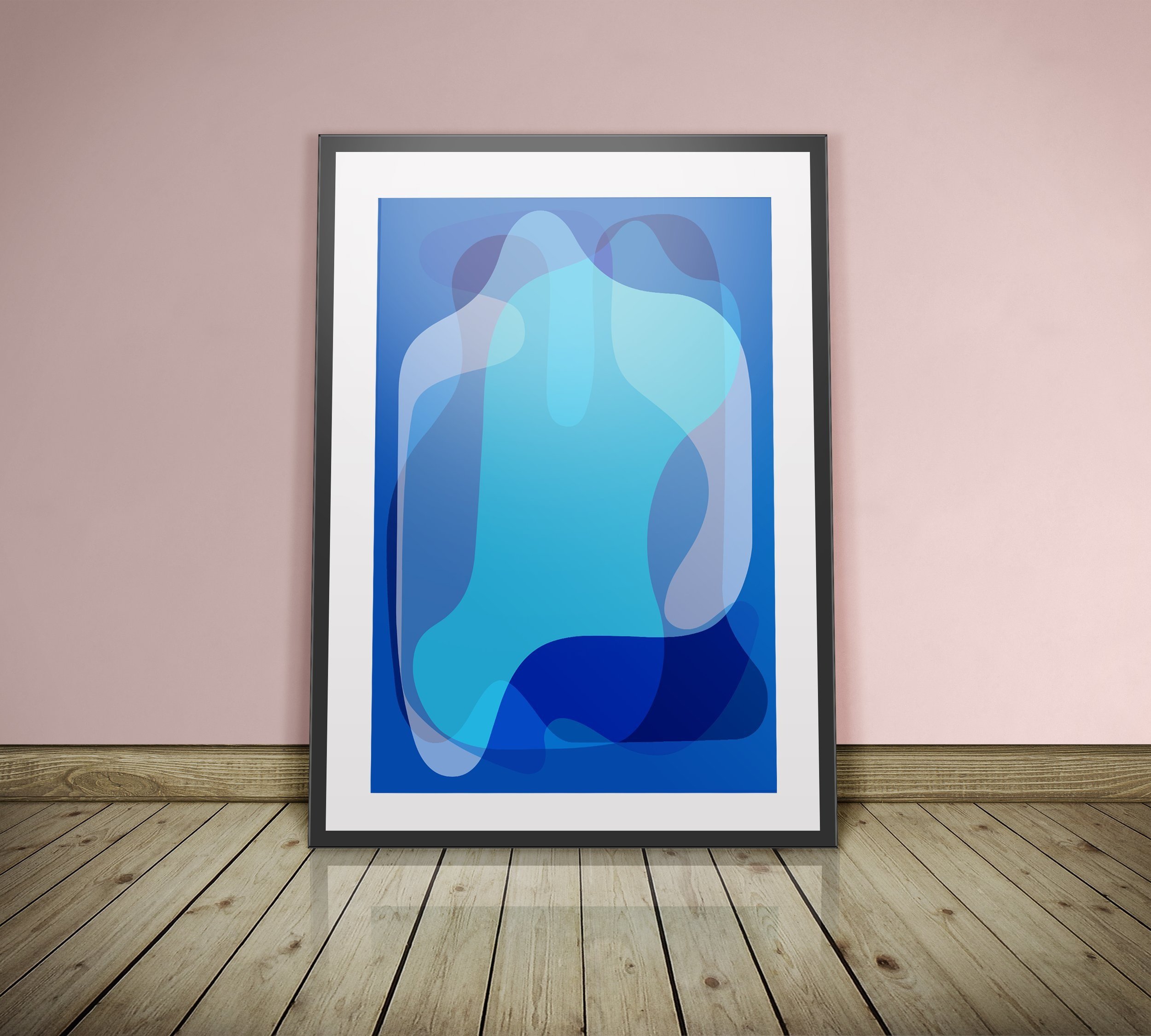 Framed giclee edition. Short run abstract art print edition. Abstract in blue. Felix FLX Braun.