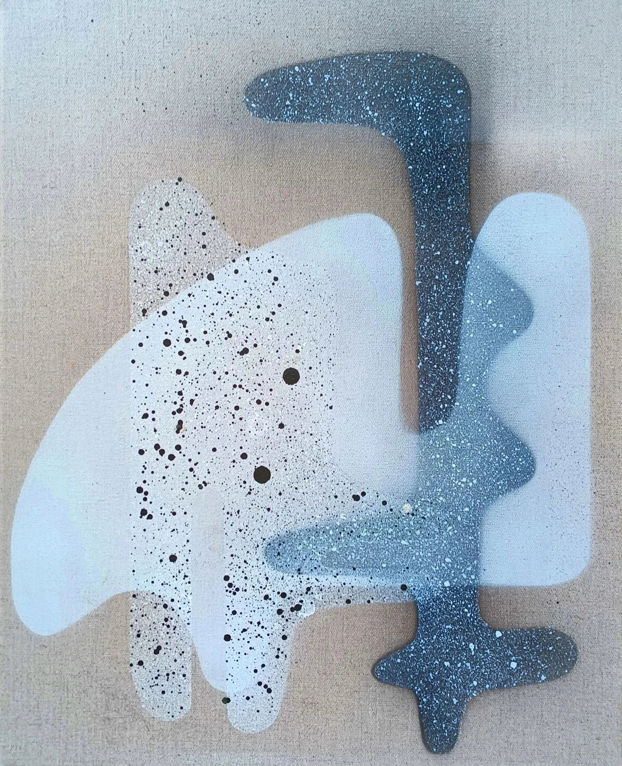 'Monochrome Encounter' 42x54cm Spray paint on unprimed canvas (2022).