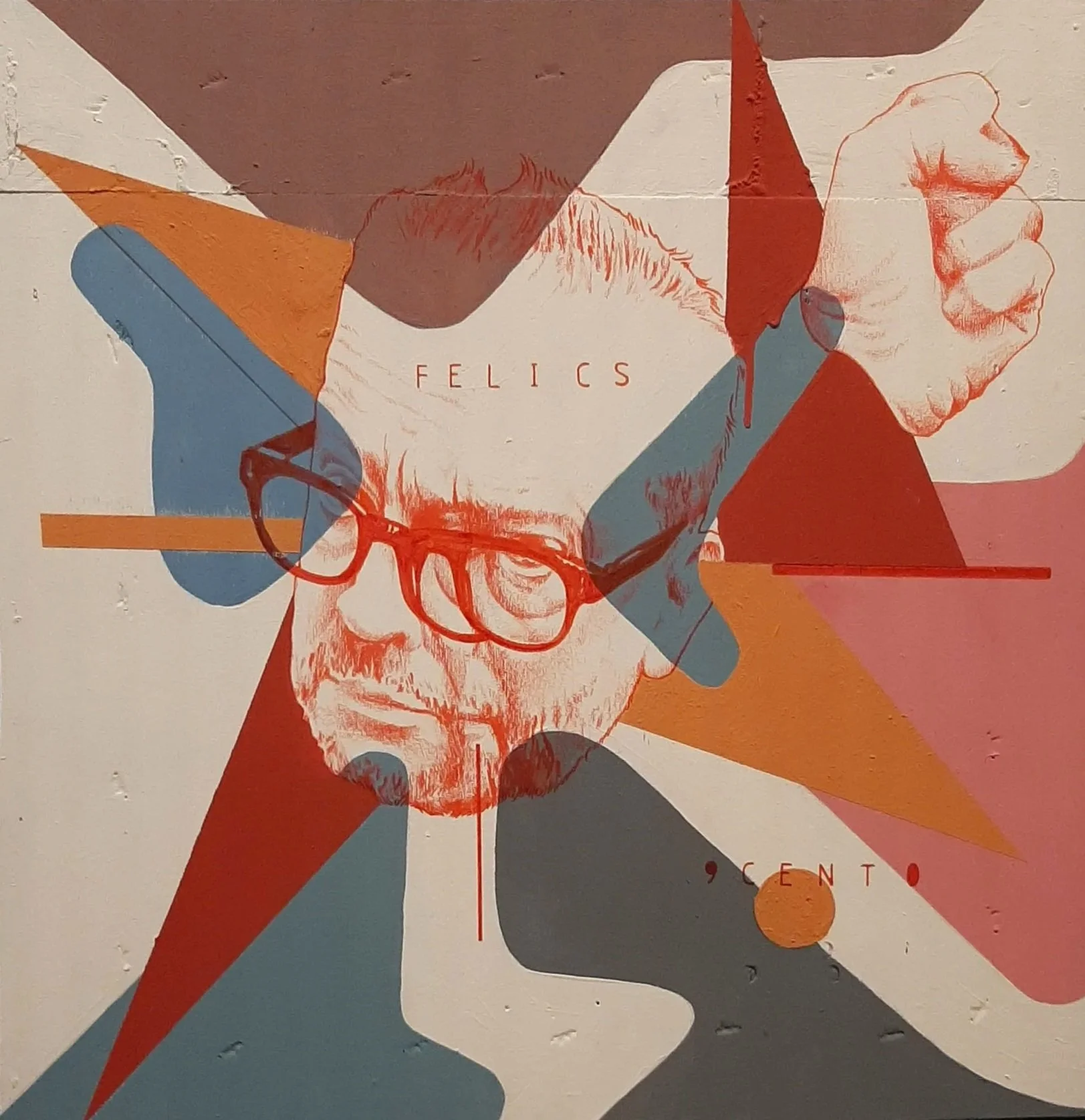 'Felics Novocento' (with Leonardo Crudi: click image) 40x51cm. Household emulsion and acrylic on found marine plywood.