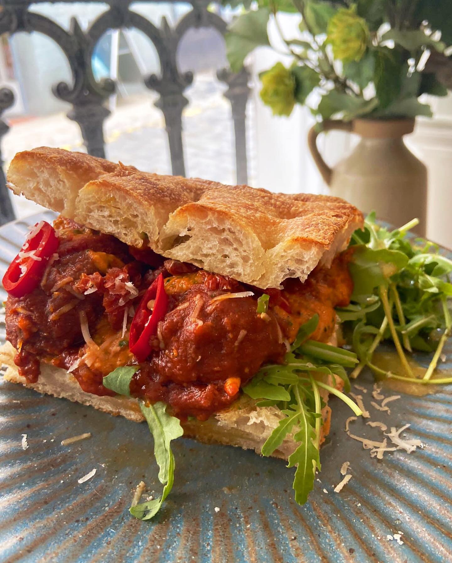 Today&rsquo;s special we have beef meatballs in a red pepper pesto served on roast garlic buttered focaccia and topped with sun dried tomatoes , Parmesan,rocket and fresh chillies! We done the taste test yesterday and we may do another one today&hell
