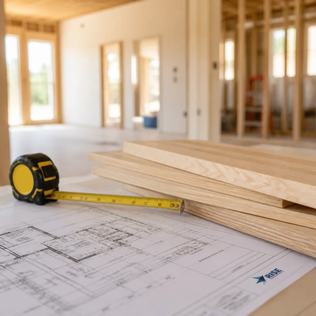 Building materials and construction plans representing replacement cost coverage