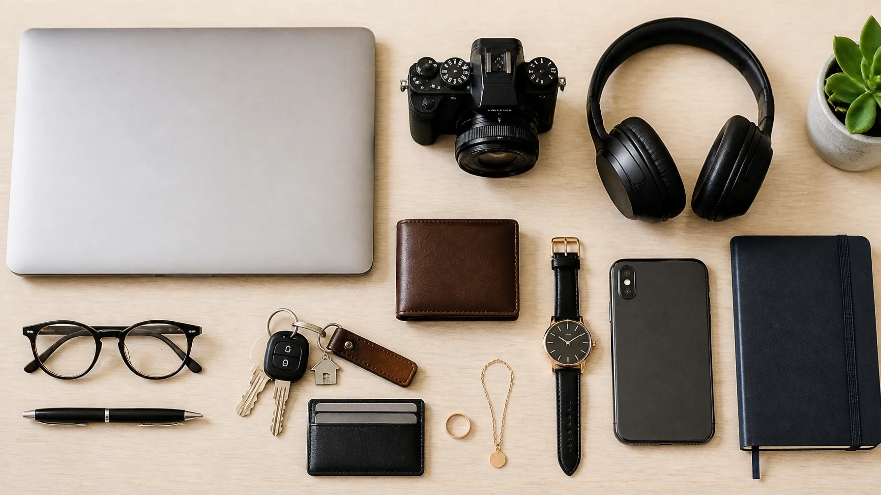 Laptop, camera, electronics, and personal belongings representing renters insurance property coverage