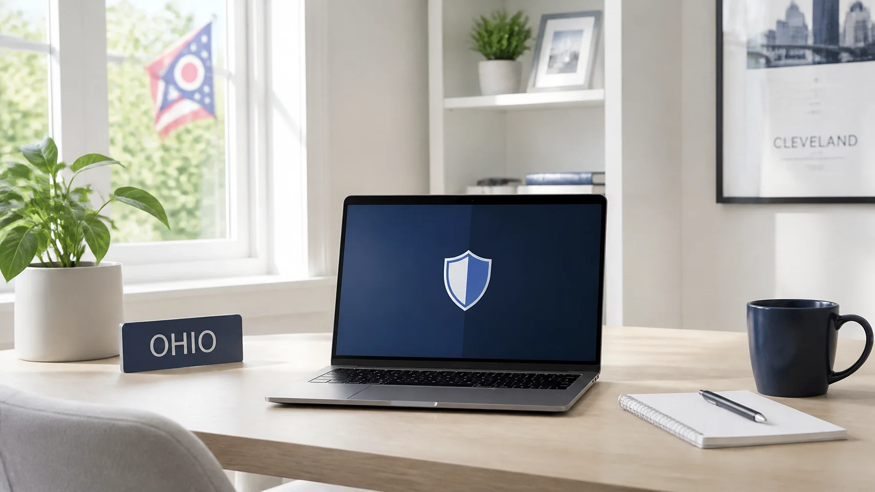Laptop displaying cybersecurity protection for Ohio small business cyber insurance