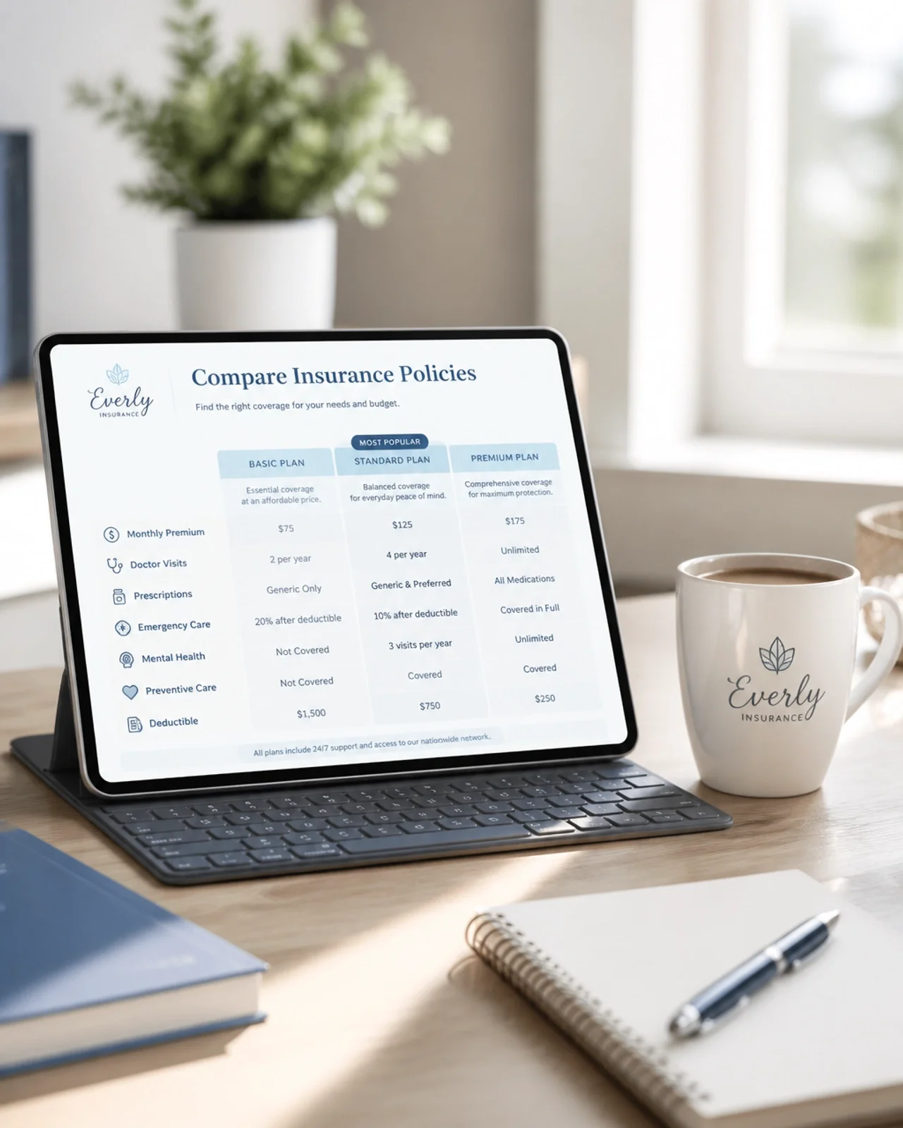 Homeowners comparing insurance deductible options on a laptop