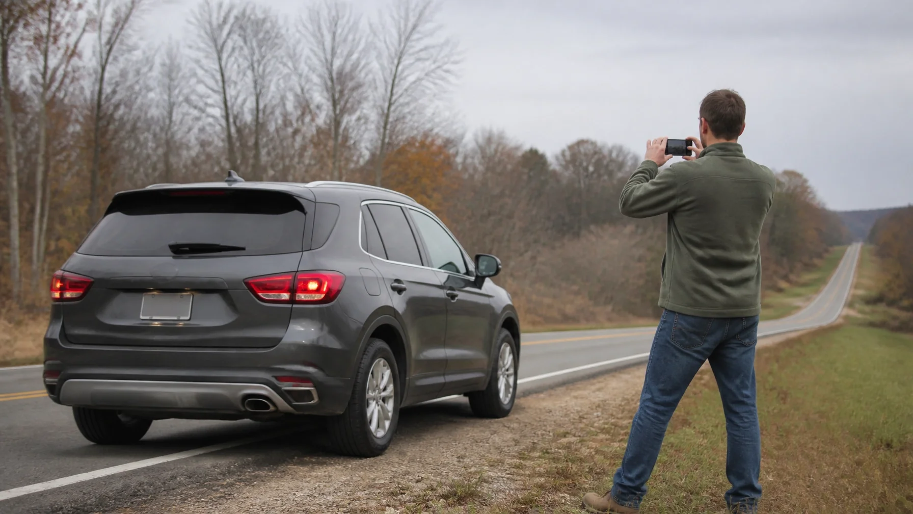 Ohio driver documenting a vehicle after a deer collision
