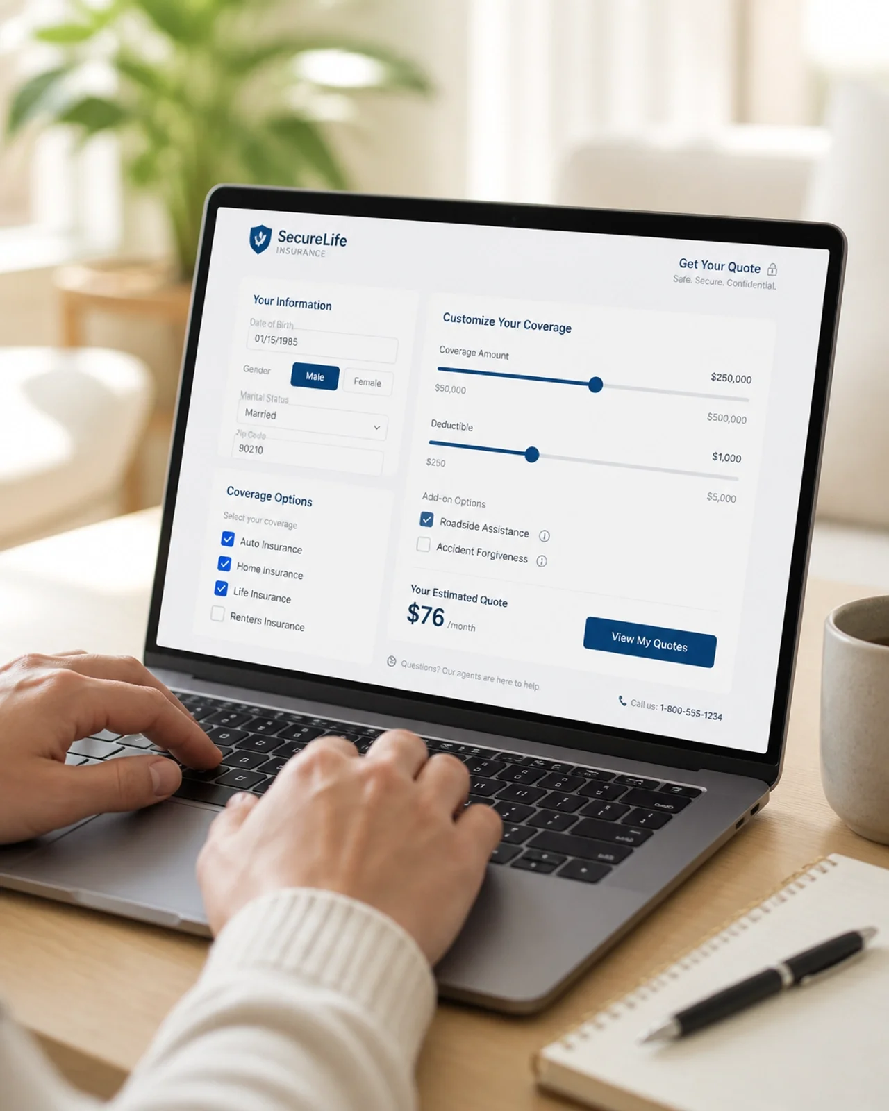 Driver comparing auto insurance quotes online