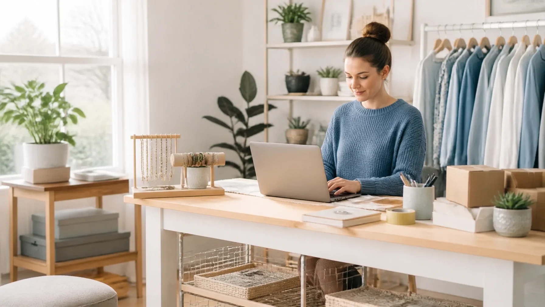 Ohio home-based business owner working in a home studio