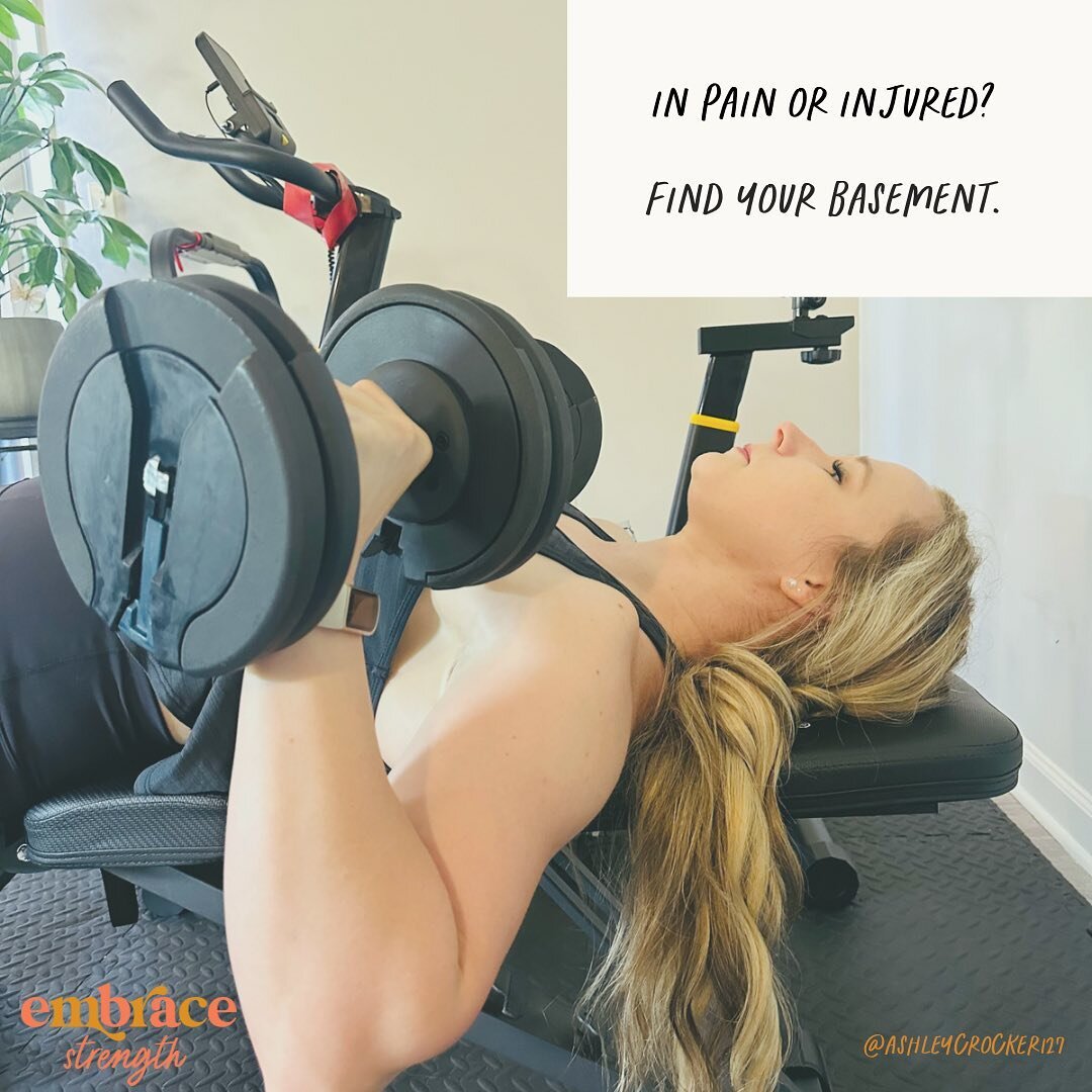 In pain or injured? Find your basement!

What does that mean? You basically want to find a version of a movement that you can do really really WELL. 

Some examples &mdash; 

Knee pain with squats? Let&rsquo;s take it down to half depth ✔️

Knee pain